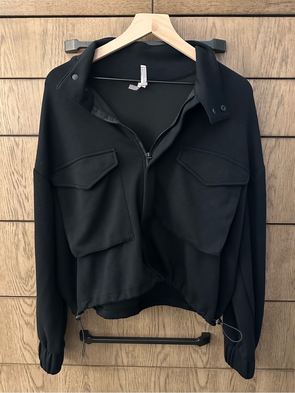 Yogalicious Black Cropped Utility Jacket with Flap Pockets